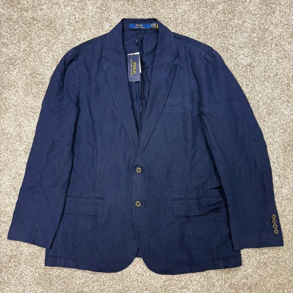 NEW Polo Ralph Lauren Linen Blazer Mens XXL Navy 2-Button Notch Lapel Unlined